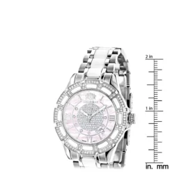 White Ceramic Women's Diamond Watch 1.25ct Pink MOP Luxurman Galaxy -PNZ Watches Shop white ceramic womens diamond watch 125ct pink mop luxurman galaxy ruler
