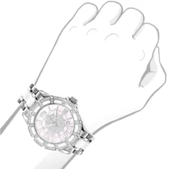 White Ceramic Women's Diamond Watch 1.25ct Pink MOP Luxurman Galaxy -PNZ Watches Shop white ceramic womens diamond watch 125ct pink mop luxurman galaxybod