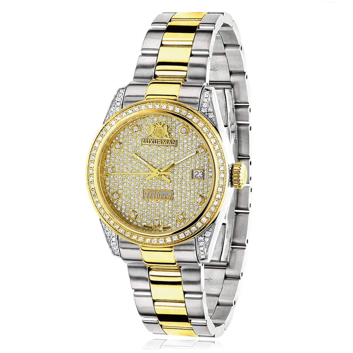 Women's White Yellow Gold Pltd Diamond Watch Two Tone Luxurman Tribeca 1.5ct 1 Women's White Yellow Gold Pltd Diamond Watch Two Tone Luxurman Tribeca 1.5ct