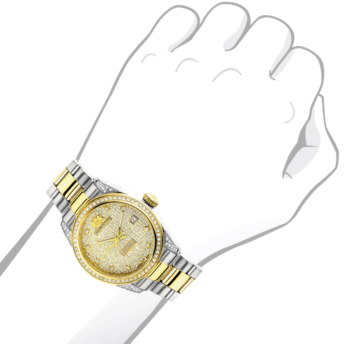 Women's White Yellow Gold Pltd Diamond Watch Two Tone Luxurman Tribeca 1.5ct 3 Women's White Yellow Gold Pltd Diamond Watch Two Tone Luxurman Tribeca 1.5ct - Image 3