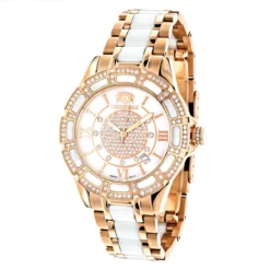 Women's Ceramic Rose Gold Diamond Two Tone White MOP Luxurman Galaxy