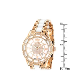 Women's Ceramic Rose Gold Diamond Two Tone White MOP Luxurman Galaxy -PNZ Watches Shop womens ceramic watches rose gold diamond two tone white mop luxurman galaxy ruler