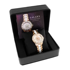 Women's Ceramic Rose Gold Diamond Two Tone White MOP Luxurman Galaxy -PNZ Watches Shop womens ceramic watches rose gold diamond two tone white mop luxurman galaxybox