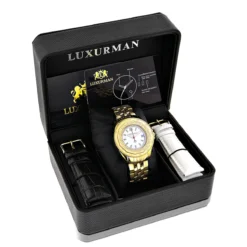 Women's Diamond Watch 0.25ct Yellow Gold Plated Luxurman -PNZ Watches Shop womens diamond watch 025ct yellow gold luxurman 4