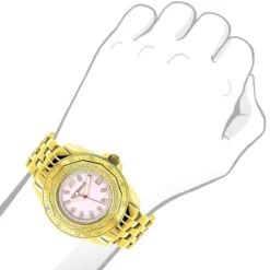 Yellow Gold Plated Ladies Diamond Pink MOP Watch By Luxurman 0.25ct -PNZ Watches Shop yellow gold plated ladies diamond pink mop watch by luxurman 025ct 3