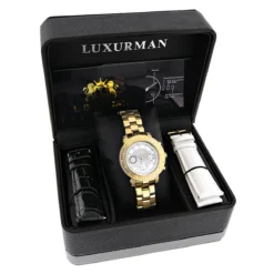 Yellow Gold Plated Luxurman Diamond Watch For Women 0.3ct White MOP Montana -PNZ Watches Shop yellow gold plated luxurman diamond watch for women 03ct white mop montana 4