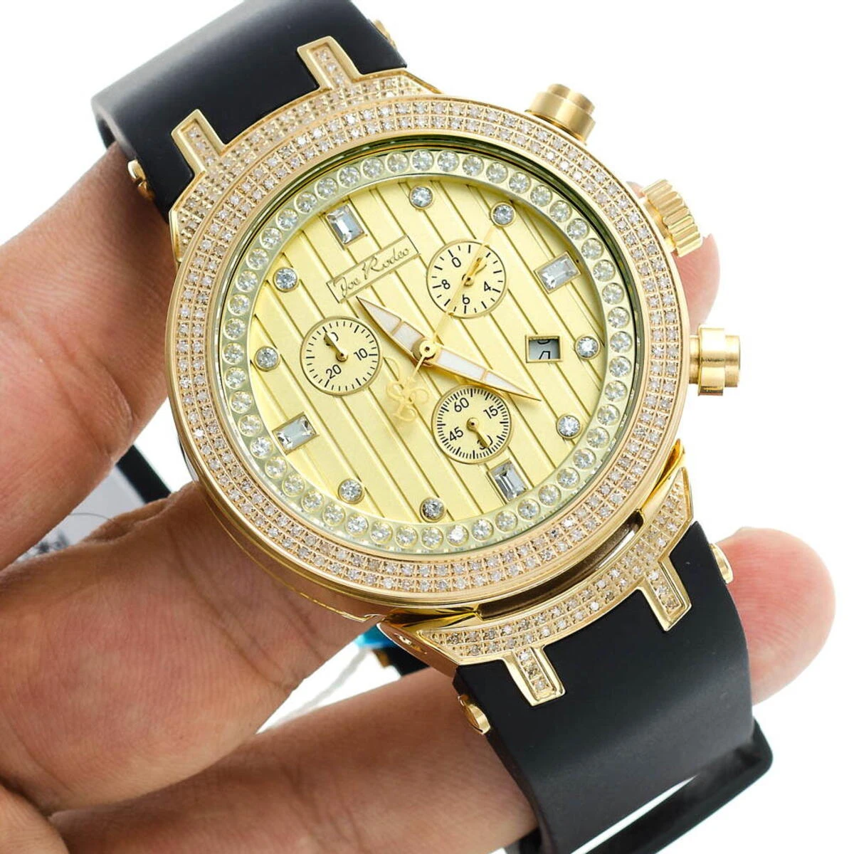 Yellow Gold Tone Joe Rodeo Men's Diamond Watch 2.20ct Master 8 Yellow Gold Tone Joe Rodeo Men's Diamond Watch 2.20ct Master - Image 8